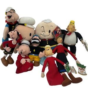 Vintage & Modern LOT Popeye Character Plush Dolls Swee Pea Bluto Olive Oyl Wimpy
